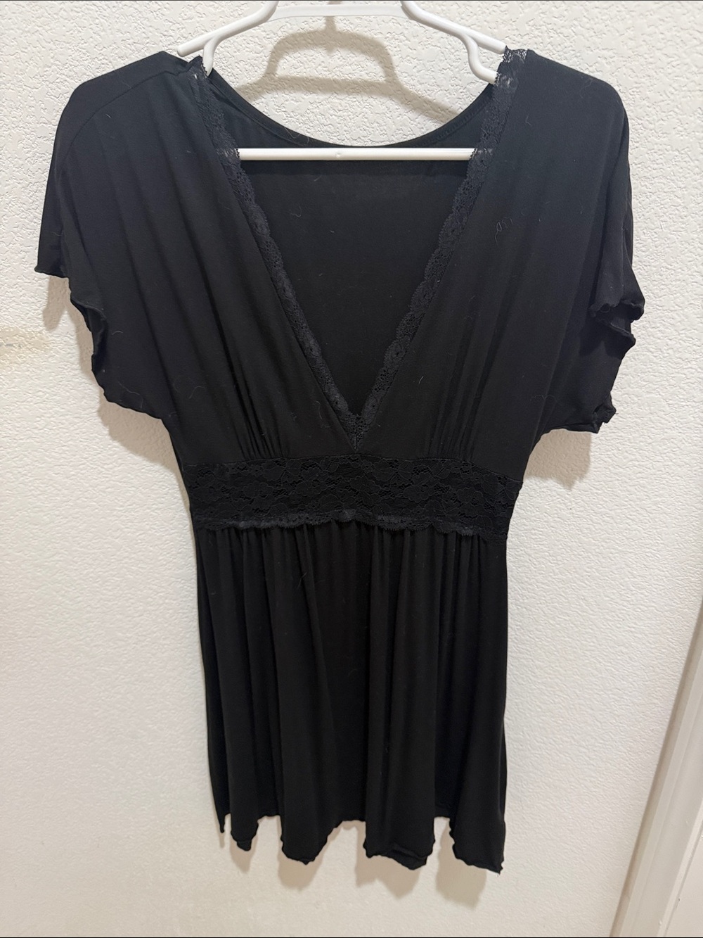 Black Lace-Trim V-Neck Women’s dress